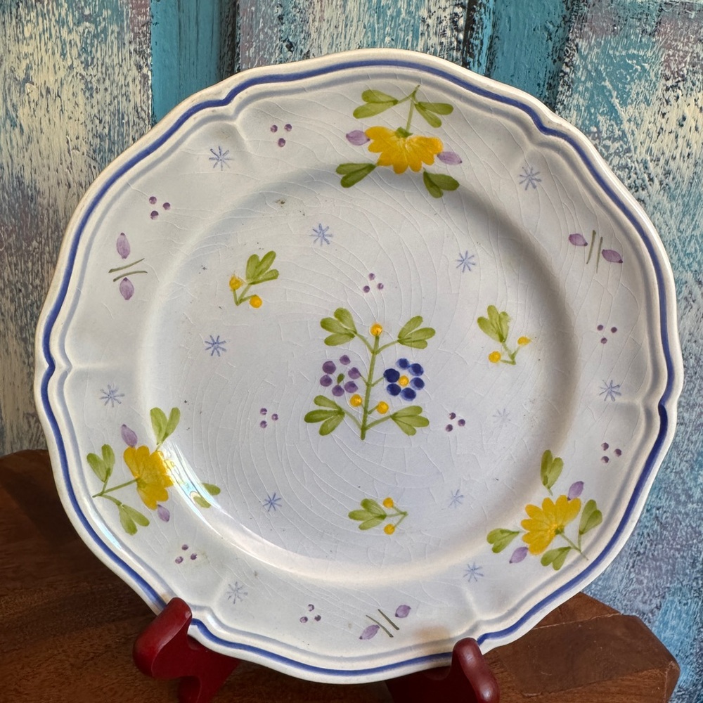 Longchamp France PRINTEMPS Hand Painted Blue Floral Salad Plate